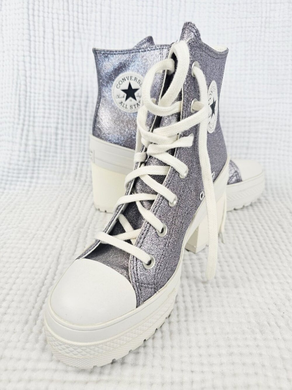 Converse Chuck 70 De Luxe Heel | Silver Glitter Platform | Women's 8/Men's 6 - Picture 6 of 9